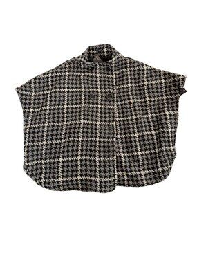 Dalia Collection Black & White Houndstooth Plaid Cape Coat Poncho NWT